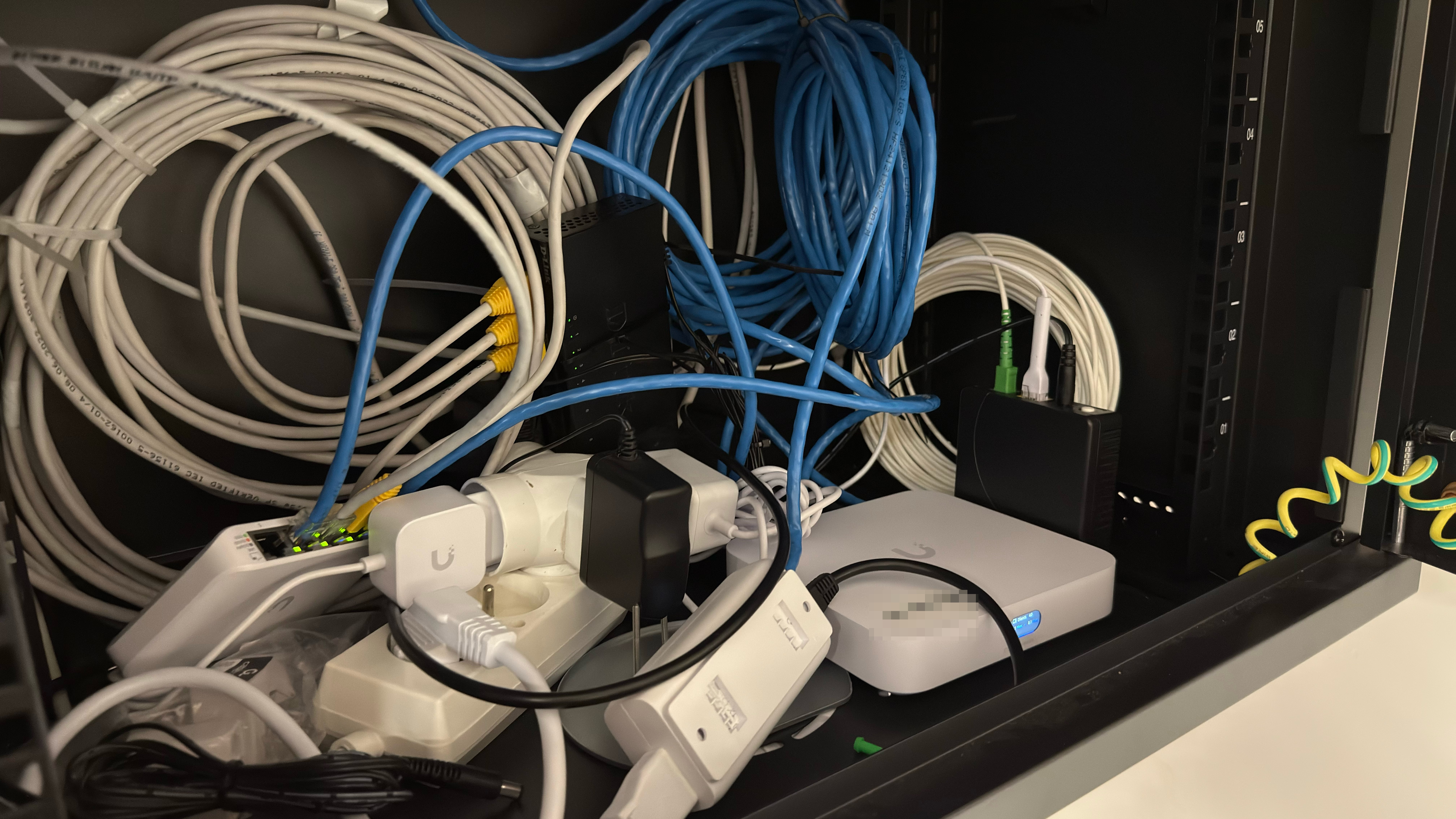 Rack with network equipment